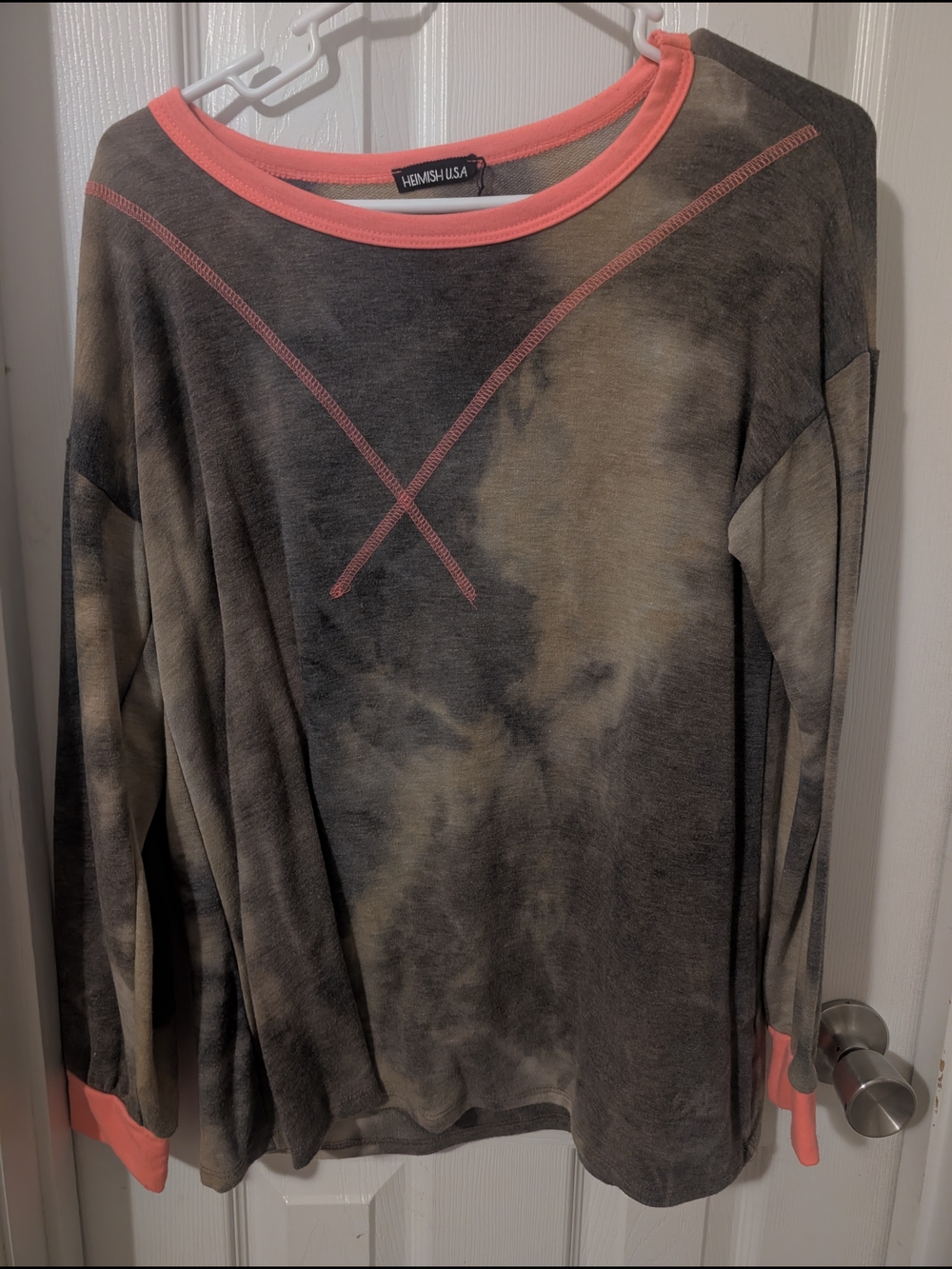 HEIMISH USA Charcoal Tie-Dye Pullover with Coral Trim